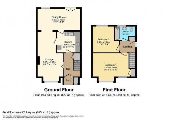 Floor Plan Image for 2 Bedroom Terraced House for Sale in Penfold Close, Bishops Tachbrook, Leamington Spa