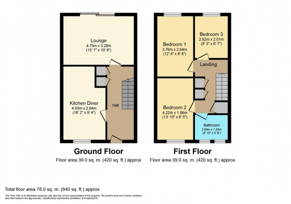 Floor Plan Image for 3 Bedroom Terraced House for Sale in Spa View, Whitnash, Leamington Spa