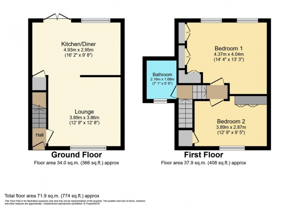 Floor Plan Image for 2 Bedroom Semi-Detached House for Sale in Kennan Avenue, Leamington Spa