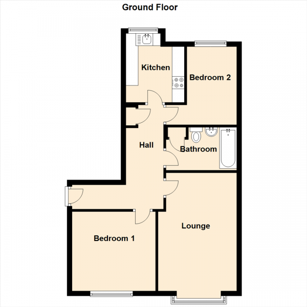 Floor Plan for 2 Bedroom Ground Flat for Sale in Hutton Terrace, Jesmond, Newcastle Upon Tyne, NE2, 1QY -  &pound157,000