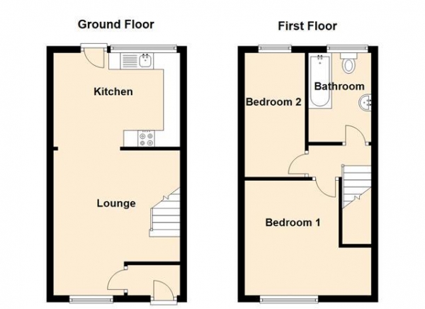 Floor Plan Image for 2 Bedroom Property to Rent in Hunters Place, Newcastle Upon Tyne