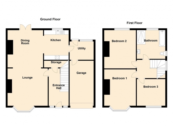 Floor Plan Image for 3 Bedroom Semi-Detached House for Sale in Mitford Gardens, Wideopen, Newcastle Upon Tyne