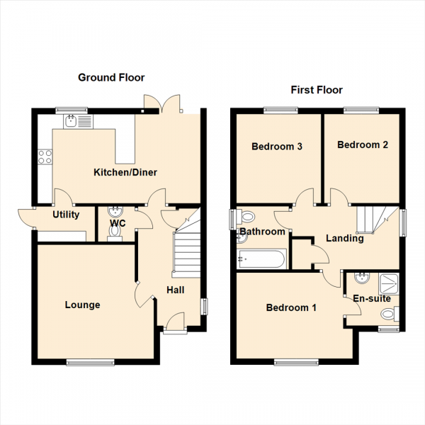 Floor Plan Image for 3 Bedroom Detached House for Sale in Cypress Point Grove, Dinnington, Newcastle upon Tyne