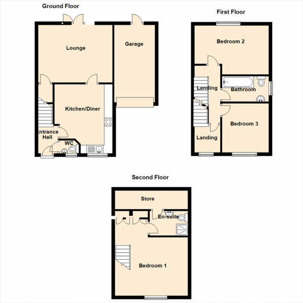 Floor Plan Image for 3 Bedroom Town House for Sale in Hall Drive, Newcastle Upon Tyne