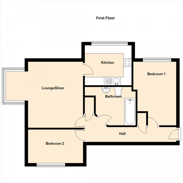 Floor Plan for 2 Bedroom Property for Sale in Bradwell Road, Newcastle Upon Tyne, NE3, 3LJ - Offers Over &pound59,995