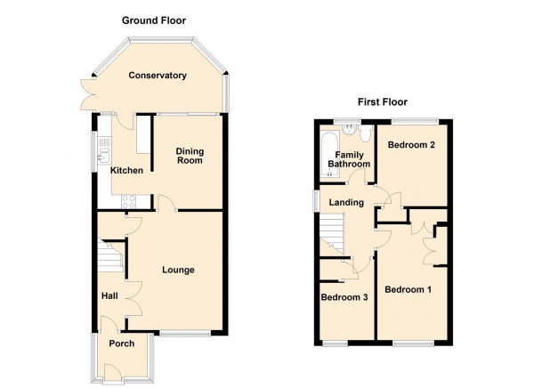 Floor Plan Image for 3 Bedroom Semi-Detached House to Rent in Ascot Walk, Newcastle Upon Tyne