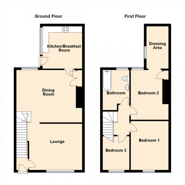Floor Plan for 3 Bedroom Terraced House for Sale in South View, Hazlerigg, Newcastle Upon Tyne, NE13, 7BP -  &pound130,000