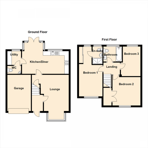 Floor Plan for 3 Bedroom Property for Sale in Prunus Walk, Newcastle Upon Tyne, NE5, 3QW -  &pound245,000