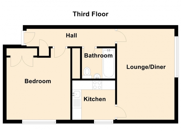 Floor Plan for 1 Bedroom Property for Sale in Haydon Close, Newcastle Upon Tyne, NE3, 2BZ - Offers Over &pound50,000