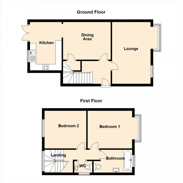 Floor Plan for 2 Bedroom Semi-Detached House for Sale in Broomhill Gardens, Newcastle Upon Tyne, NE5, 3LT - Offers Over &pound110,000