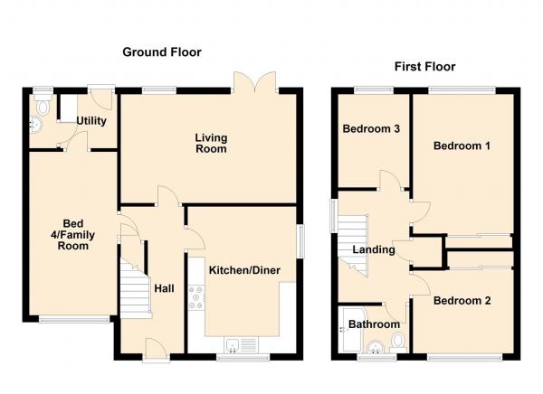 Floor Plan for 3 Bedroom Detached House for Sale in Russell Square, Seaton Burn, Newcastle Upon Tyne, NE13, 6HR -  &pound220,000
