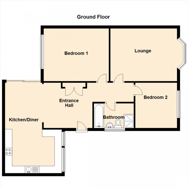 Floor Plan for 2 Bedroom Semi-Detached Bungalow for Sale in South Bend, Brunton Park, NE3, 5TR -  &pound345,000