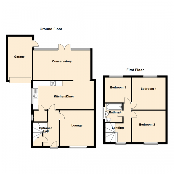 Floor Plan Image for 3 Bedroom Semi-Detached House for Sale in Wooler Square, Wideopen, Newcastle Upon Tyne