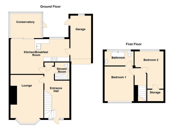 Floor Plan for 2 Bedroom Semi-Detached Bungalow for Sale in Longhirst Drive, Wideopen, Newcastle Upon Tyne, NE13, 6JW - Offers Over &pound245,000