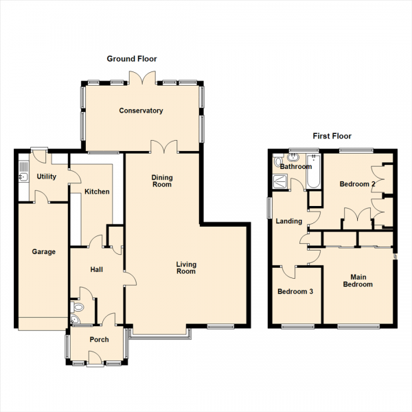 Floor Plan for 3 Bedroom Detached House for Sale in Norham Close, Wideopen, Newcastle Upon Tyne, NE13, 7HS -  &pound270,000