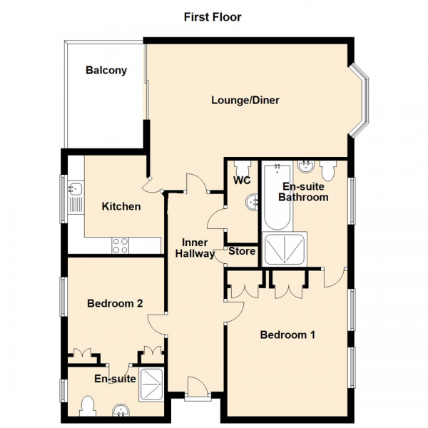 Floor Plan for 2 Bedroom Property for Sale in Highbridge, Gosforth, Newcastle Upon Tyne, NE3, 2HA -  &pound220,000