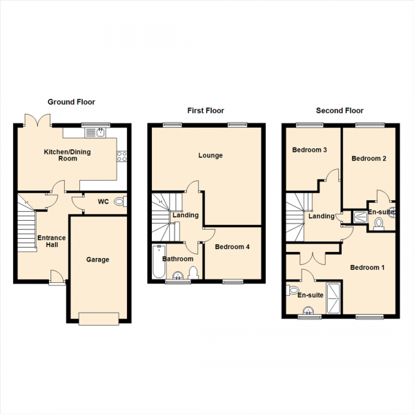 Floor Plan Image for 4 Bedroom Town House for Sale in Alnmouth Court, Blakelaw, Newcastle Upon Tyne