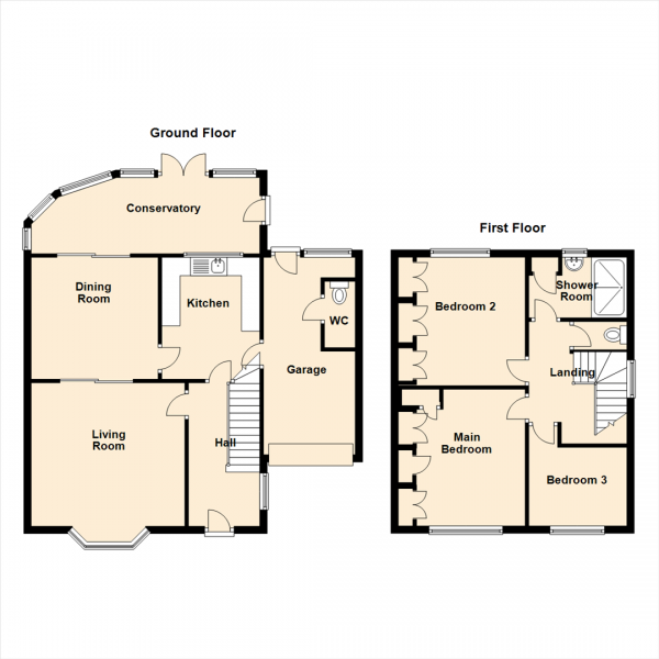 Floor Plan for 3 Bedroom Semi-Detached House for Sale in Princes Road, Brunton Park, Newcastle Upon Tyne, NE3, 5AN -  &pound340,000