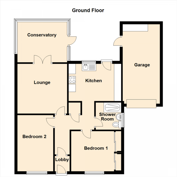 Floor Plan for 2 Bedroom Semi-Detached Bungalow for Sale in Swanton Close, Meadow Rise, Newcastle Upon Tyne, NE5, 4SL -  &pound210,000