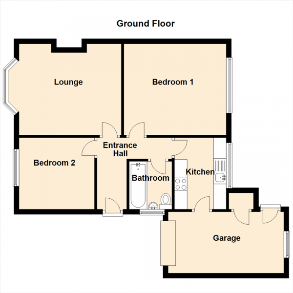 Floor Plan for 2 Bedroom Semi-Detached Bungalow for Sale in Canterbury Way, Wideopen, Newcastle Upon Tyne, NE13, 6JH -  &pound215,000