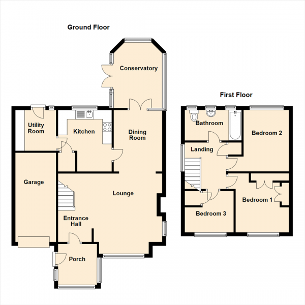 Floor Plan for 3 Bedroom Detached House for Sale in Acomb Crescent, Red House Farm, Newcastle Upon Tyne, NE3, 2BD - Offers Over &pound310,000