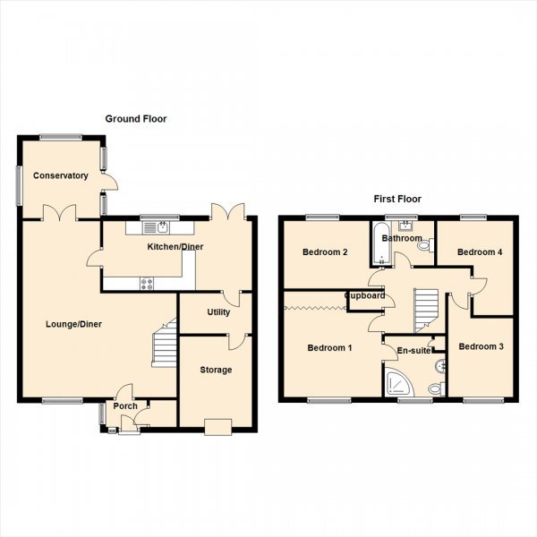 Floor Plan for 4 Bedroom Detached House for Sale in Lobelia Close, Chapel Park, Newcastle Upon Tyne, NE5, 1UT -  &pound310,000