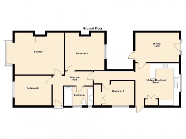 Floor Plan for 3 Bedroom Semi-Detached Bungalow for Sale in East View, Wideopen, Newcastle Upon Tyne, NE13, 6EF - Offers Over &pound185,000