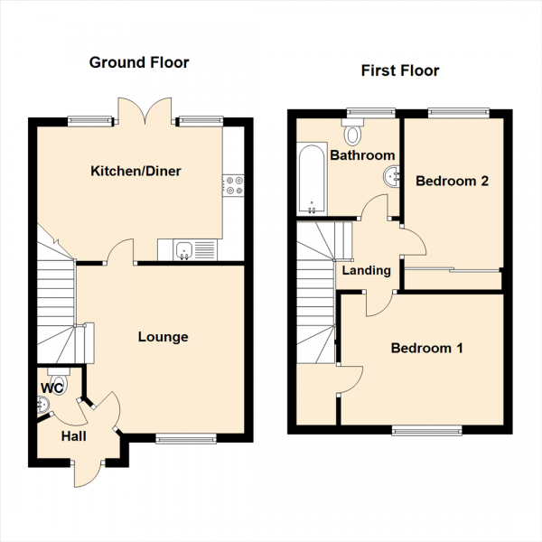 Floor Plan Image for 2 Bedroom Property to Rent in Rowan Way, Newcastle Upon Tyne