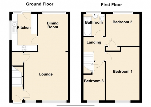 Floor Plan Image for 3 Bedroom Semi-Detached House to Rent in Courtney Court, Kingston Park