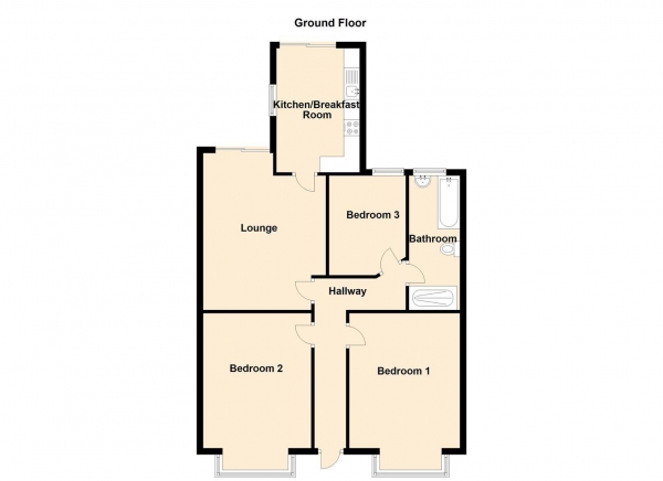 Floor Plan for 3 Bedroom Semi-Detached Bungalow for Sale in Brunton Road, Kenton Bank Foot, Newcastle Upon Tyne, NE13, 8AF - Offers Over &pound290,000