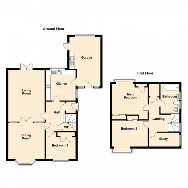 Floor Plan Image for 3 Bedroom Semi-Detached House for Sale in The Fairway, Brunton Park, Newcastle Upon Tyne