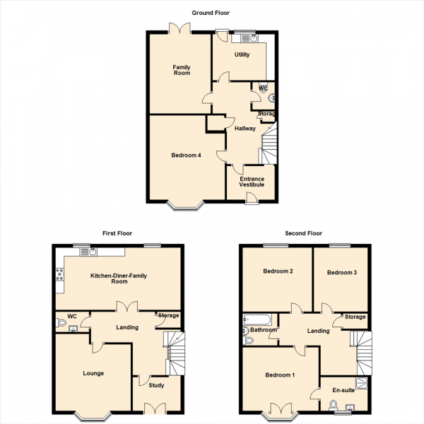 Floor Plan Image for 4 Bedroom Town House for Sale in Featherstone Grove, Gosforth, Newcastle Upon Tyne