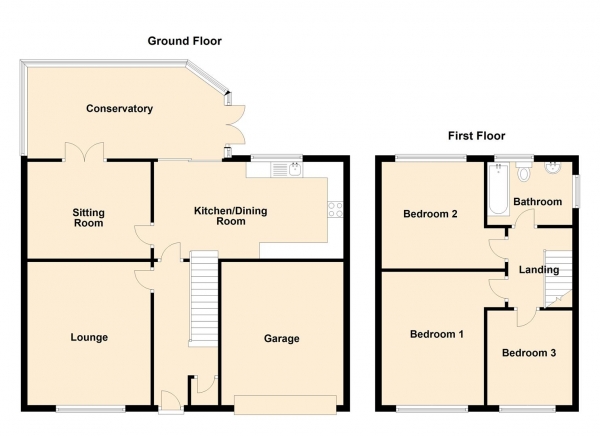 Floor Plan Image for 3 Bedroom Property to Rent in Lydford Court, Kingston Park, Newcastle Upon Tyne