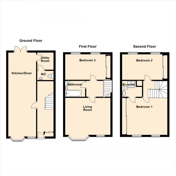 Floor Plan Image for 3 Bedroom Property for Sale in Warkworth Woods, Gosforth, Newcastle Upon Tyne