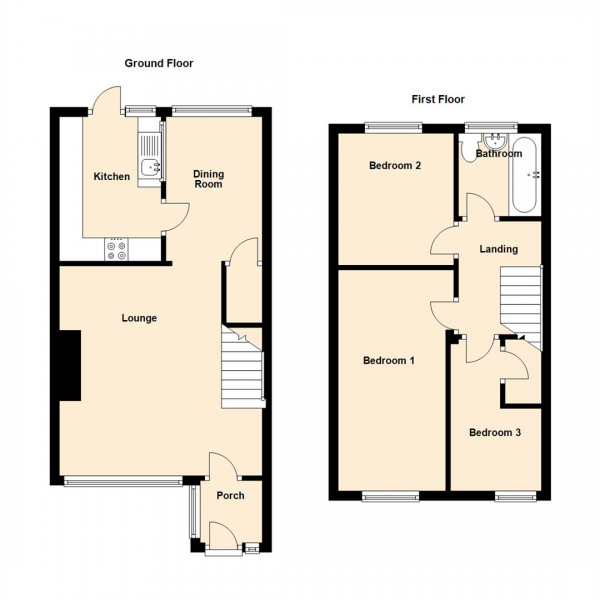 Floor Plan Image for 3 Bedroom Property to Rent in Epsom Court, Kingston Park, Newcastle Upon Tyne