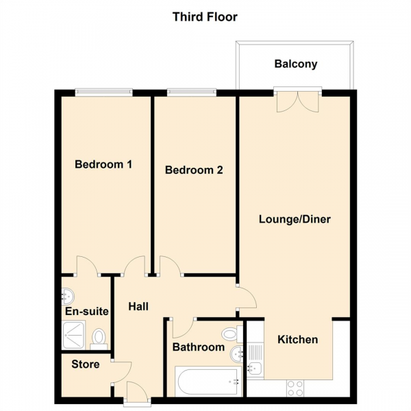 Floor Plan Image for 2 Bedroom Property to Rent in Clarendon Mews, Gosforth, Newcastle Upon Tyne