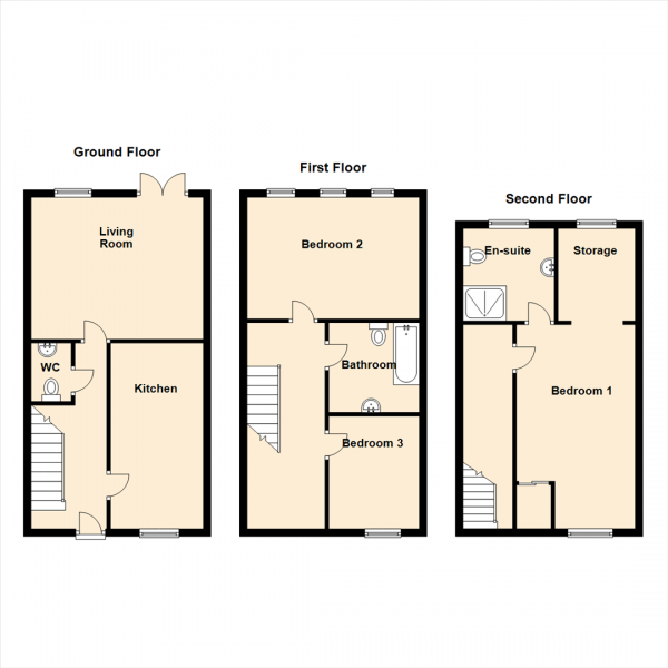 Floor Plan Image for 3 Bedroom End of Terrace House for Sale in Alnmouth Court, Newcastle Upon Tyne