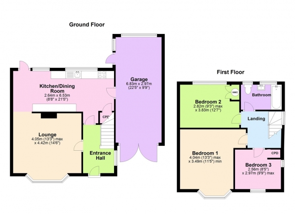 Floor Plan for 3 Bedroom Semi-Detached House for Sale in Warborough Avenue, Tilehurst, Reading, RG31, 5LG -  &pound410,000