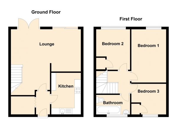 Floor Plan Image for 3 Bedroom Terraced House for Sale in Dove Close, Killingworth, Newcastle Upon Tyne