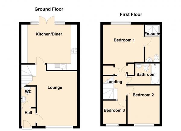 Floor Plan for 3 Bedroom Terraced House for Sale in Yates Close, Killingworth, Newcastle Upon Tyne, NE12, 6EJ -  &pound199,950