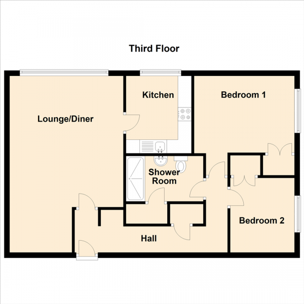 Floor Plan for 2 Bedroom Property for Sale in Astley Court, Killingworth, Newcastle Upon Tyne, NE12, 6YR -  &pound74,950