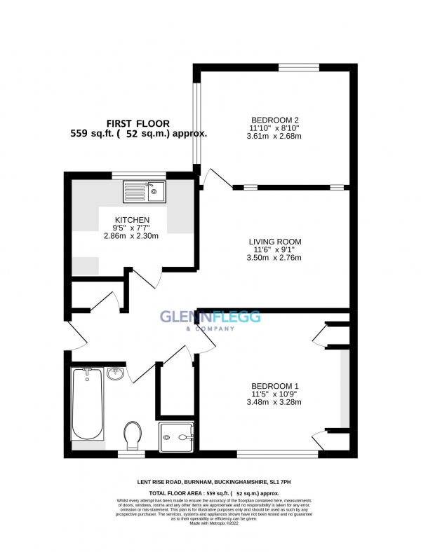 Floor Plan Image for 1 Bedroom Apartment for Sale in Lent Rise Road, Burnham