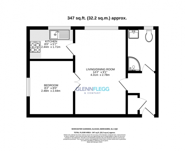 Floor Plan Image for 1 Bedroom Apartment for Sale in Worcester Gardens, Slough