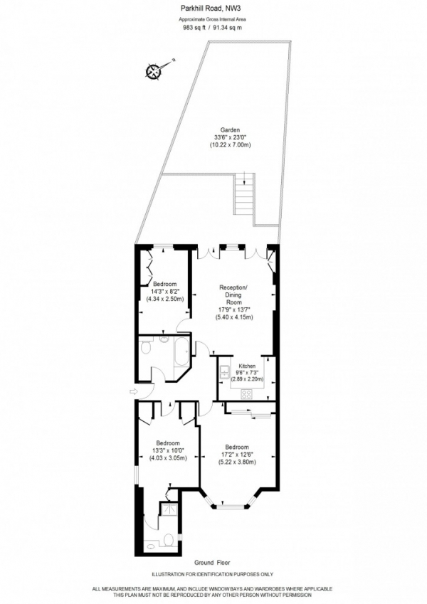 Floor Plan Image for 3 Bedroom Flat for Sale in Garden Flat Parkhill Road,  London, NW3