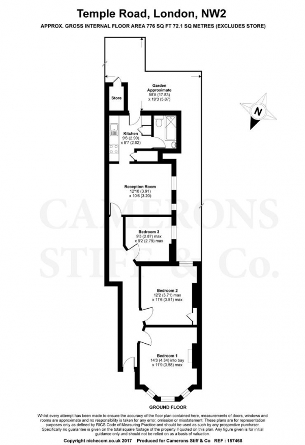 Floor Plan Image for 3 Bedroom Apartment for Sale in Temple Road, Cricklewood