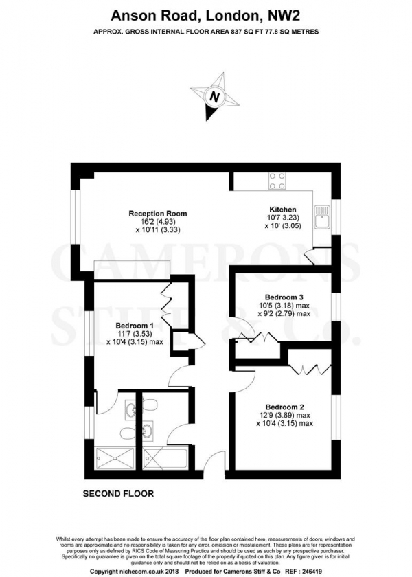 Floor Plan Image for 3 Bedroom Apartment for Sale in Gladstone Court, Anson Road, Willesden Green