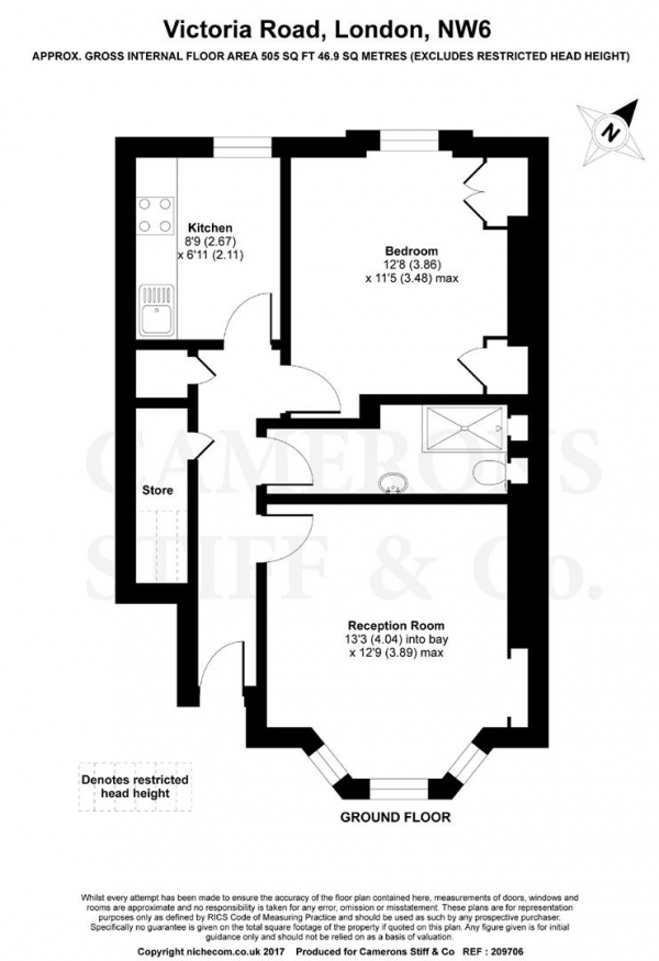 Floor Plan Image for 1 Bedroom Apartment for Sale in Victoria Road, Queens Park