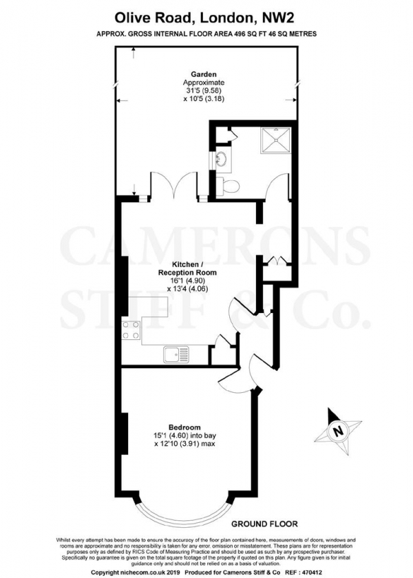 Floor Plan Image for 1 Bedroom Flat for Sale in Olive Road, Cricklewood