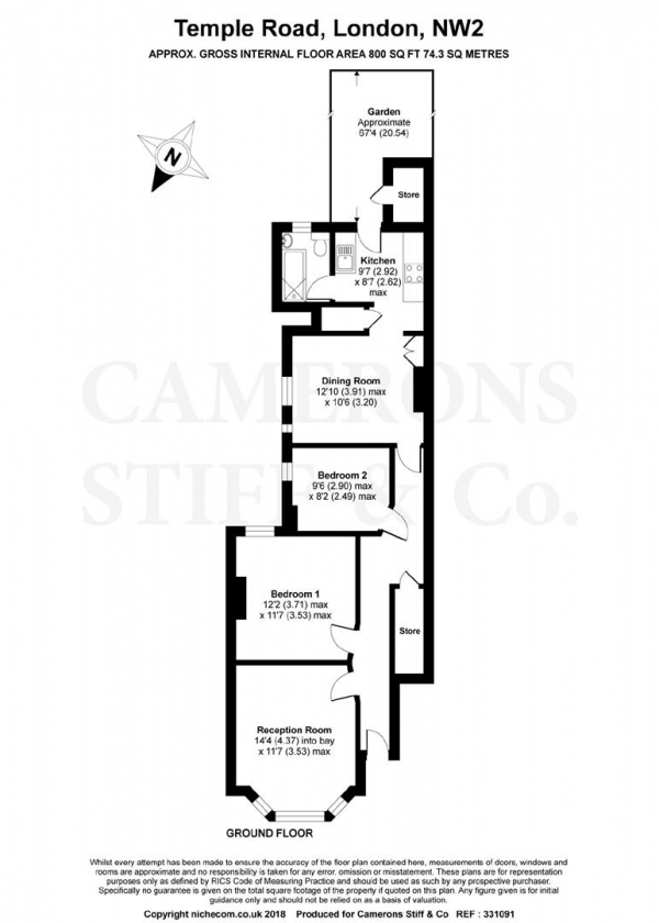 Floor Plan Image for 2 Bedroom Flat for Sale in Temple Road, Cricklewood