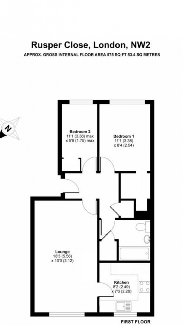 Floor Plan Image for 2 Bedroom Flat for Sale in Rusper Close, Cricklewood